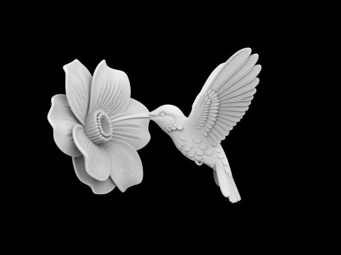 Hummingbird on Flower Sculpture 3D Принт Модель