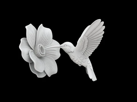 पुष्प मूर्तिकला पर हमिंगबर्ड 3D प्रिंट मॉडल