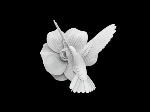 Hummingbird on Flower Sculpture 3D Принт Модель