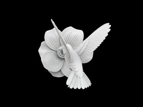 Hummingbird on Flower Sculpture 3D Print Model