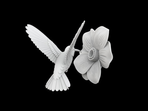 Hummingbird on Flower Sculpture 3D Принт Модель