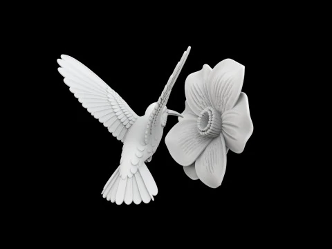 Hummingbird on Flower Sculpture 3D Print Model