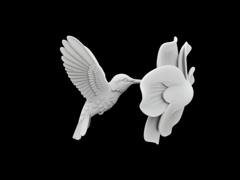 Hummingbird on Flower Sculpture 3D Принт Модель