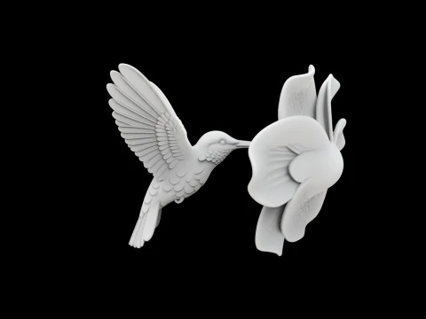 Hummingbird on Flower Sculpture 3D Print Model