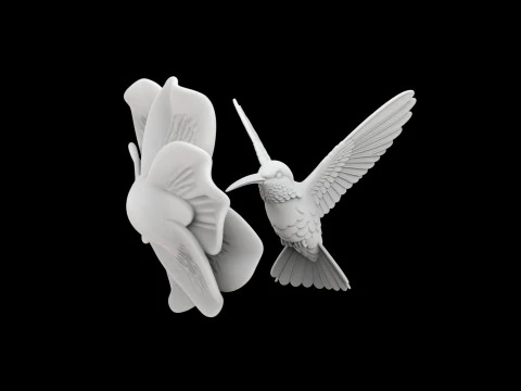 Hummingbird on Flower Sculpture 3D Print Model