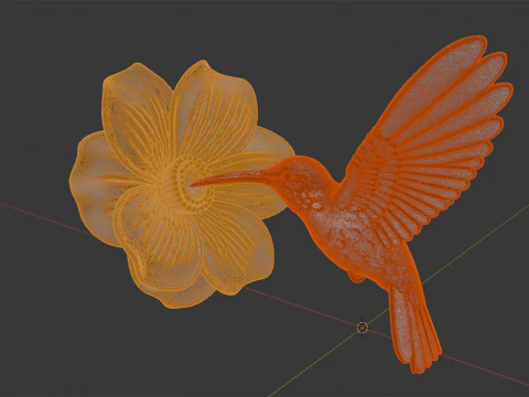 Hummingbird on Flower Sculpture 3D Print Model