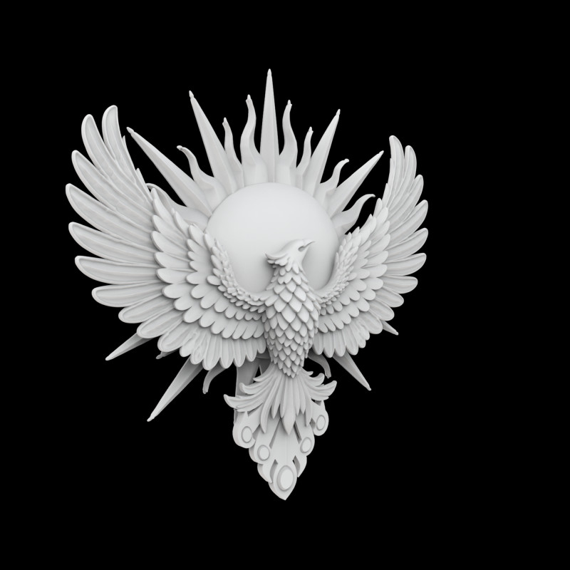 Phoenix and Sun Pendant 3D Printable Model Model Cetak 3D .c4d .max .obj .3ds .fbx .stl .blend 