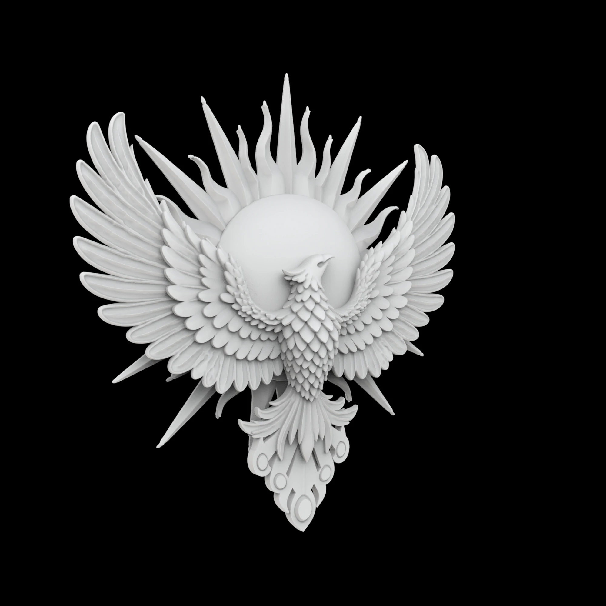Phoenix and Sun Pendant 3D Printable Model 3D Print Model .c4d .max .obj .3ds .fbx .stl .blend