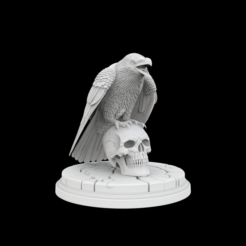 Perched Raven Cawing on Skull Modelo de impresión 3D .c4d .max .obj .3ds .fbx .stl .blend