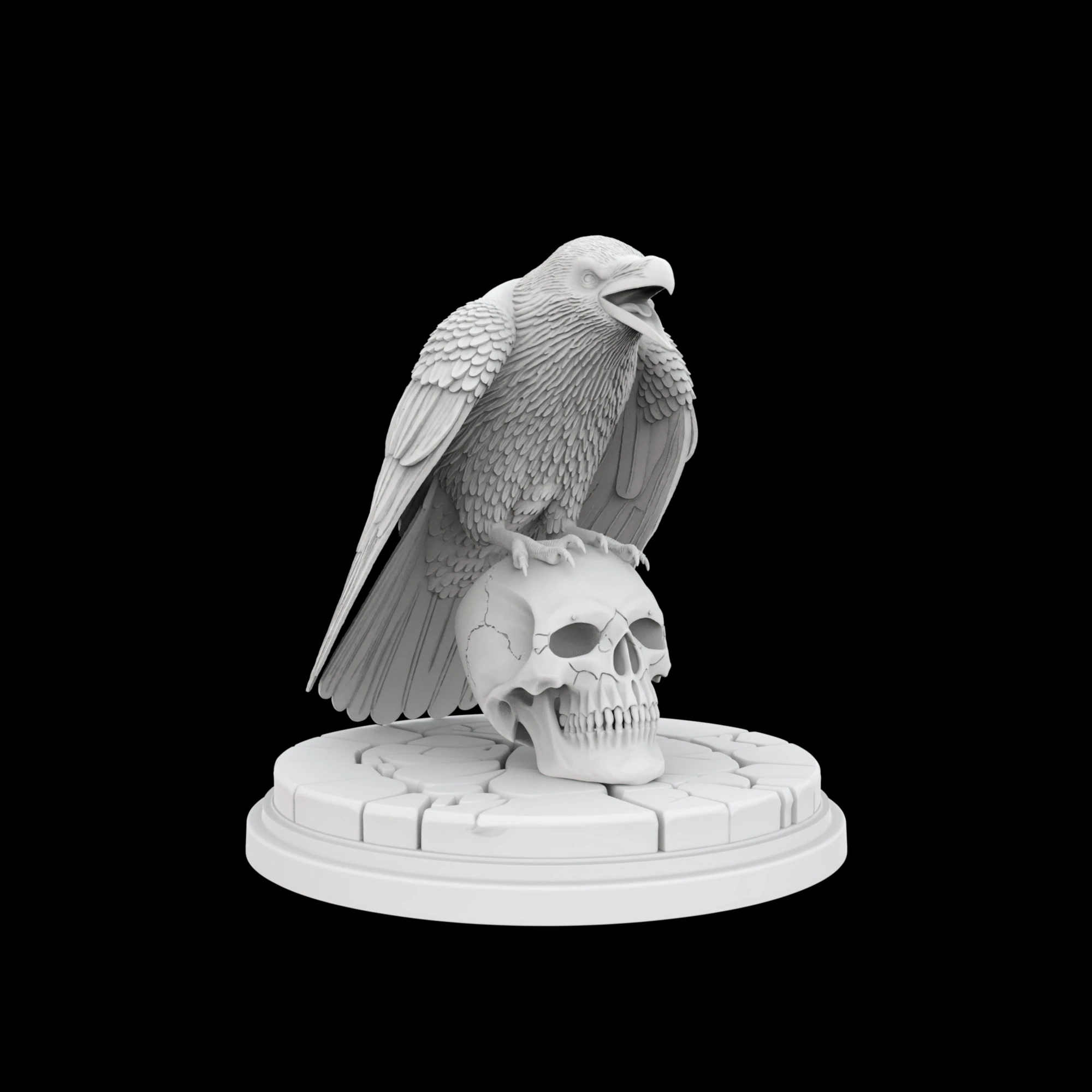 Perched Raven Cawing on Skull 3D Print Model .c4d .max .obj .3ds .fbx .stl .blend 