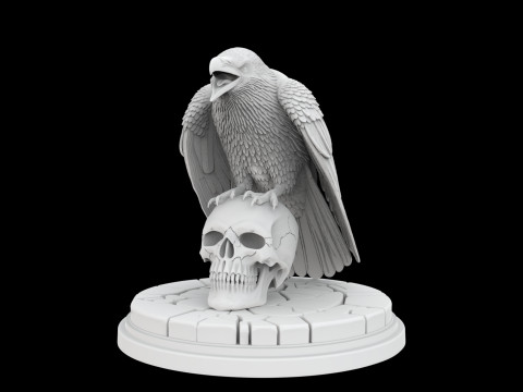 Perched Raven Cawing on Skull Modelo de impresión 3D