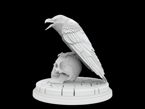 Perched Raven Cawing on Skull Modelo de impresión 3D