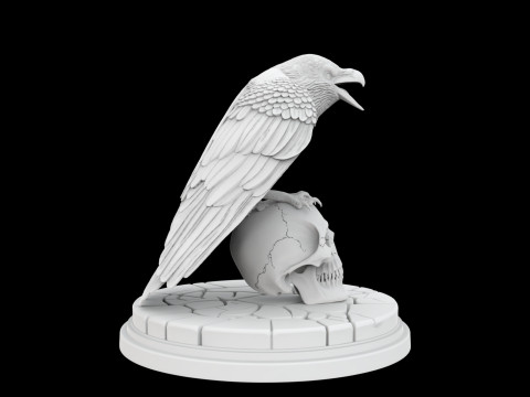 Perched Raven Cawing on Skull Modelo de impresión 3D