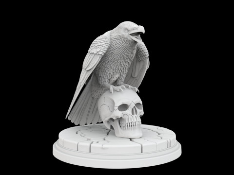 Perched Raven Cawing on Skull Modelo de impresión 3D