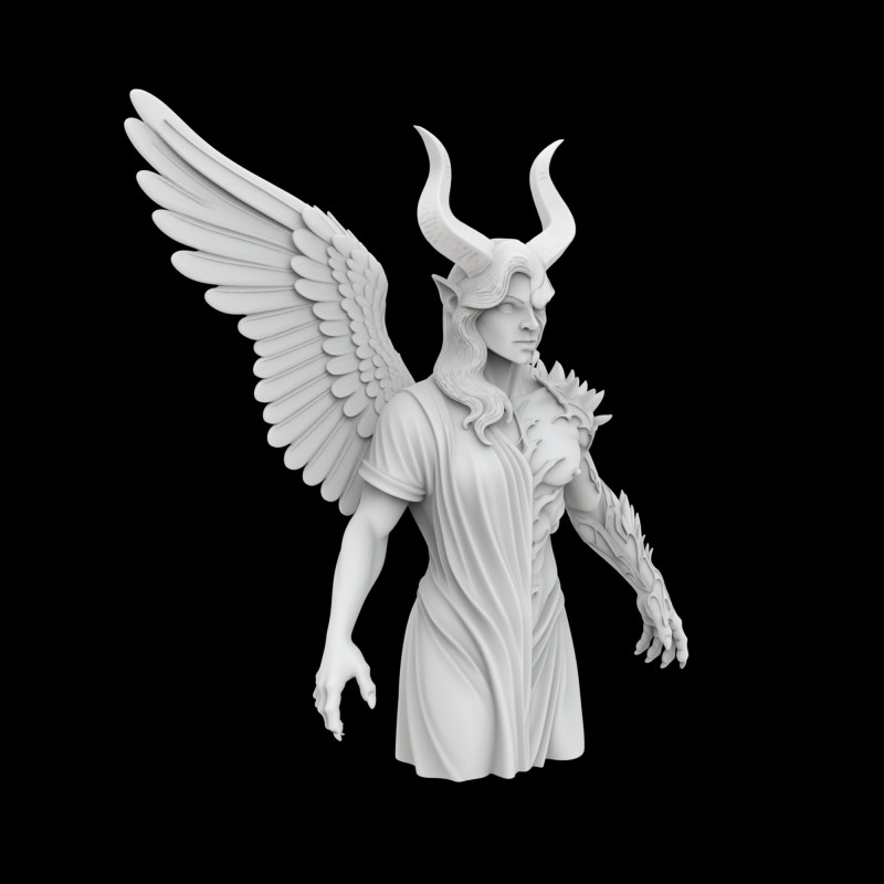 Angel and Demon Dual Statue 3D Print Model Fantasy Sculpture Modello di stampa 3D .c4d .max .obj .3ds .fbx .stl .blend
