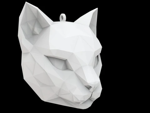 D&uuml;ş&uuml;k Poli Kedi Y&uuml;z&uuml; Kolye 3D Baskı Modeli 3D Baskı Modeli