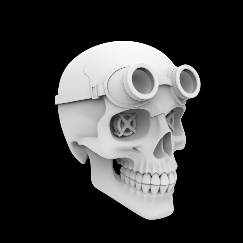 Steampunk Skull with Goggles 3D Print Model 3D 프린트 모델 .c4d .max .obj .3ds .fbx .stl .blend