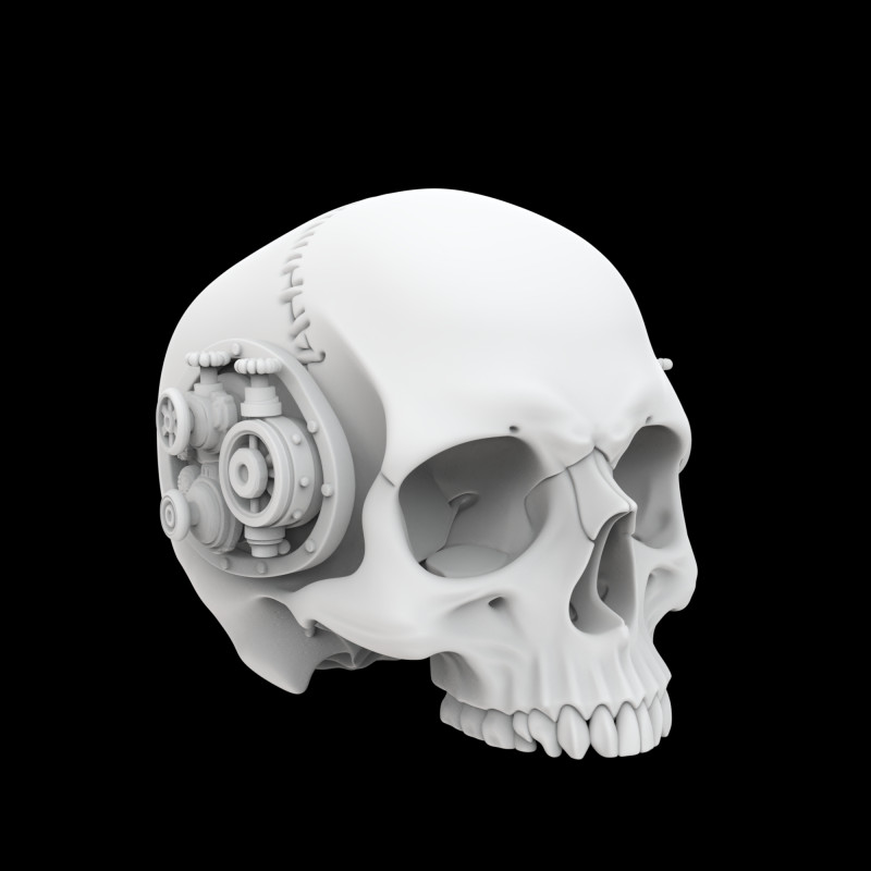 Half Steampunk Skull 3D Print Model Modelo de impresión 3D .c4d .max .obj .3ds .fbx .stl .blend