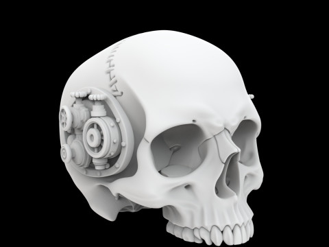 Half Steampunk Skull 3D Print Model Modèles 3D en vedette
