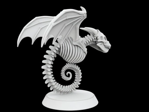 Ancient Bone Dragon Curled Statue 3D Print Model 3D Print Model