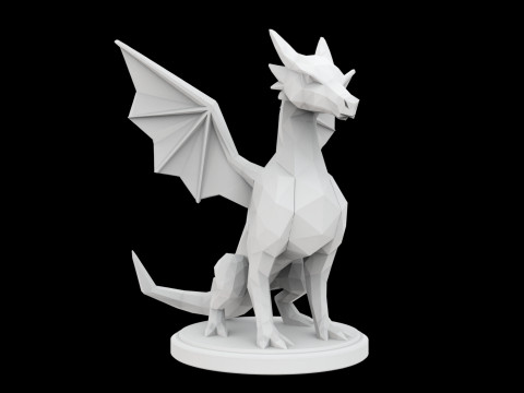 Low Poly Dragon 3D Print Modelo Fantasia Criatura Modelo 3D