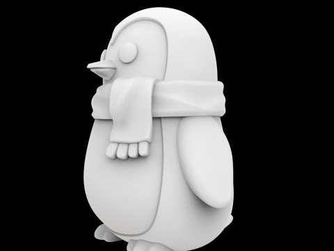 스카프를 두른 통통한 펭귄 3D 프린트 모델 귀여운 동물 3D 모델