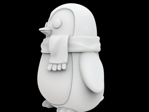 स्कार्फ 3डी प्रिंट मॉडल प्यारा जानवर के साथ गोल-मटोल पेंगुइन 3D मॉडल