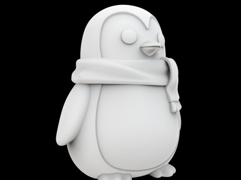 스카프를 두른 통통한 펭귄 3D 프린트 모델 귀여운 동물 3D 모델
