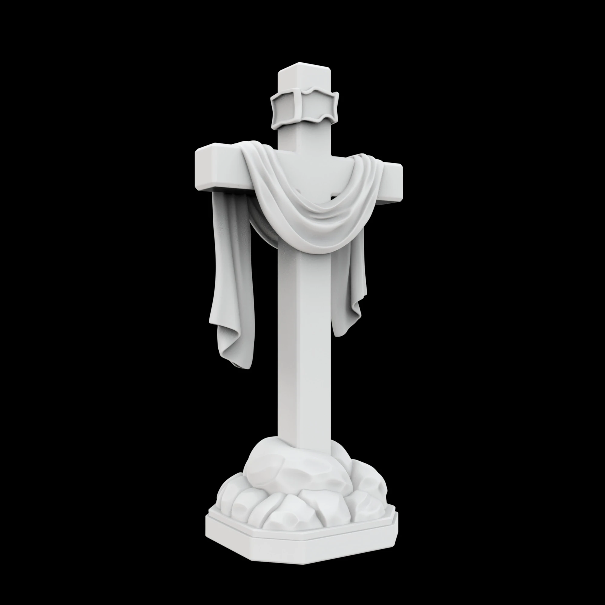 Cross with Draped Cloth Statue 3D Print Model Religious Decor 3D Model .c4d .max .obj .3ds .fbx .stl .blend 
