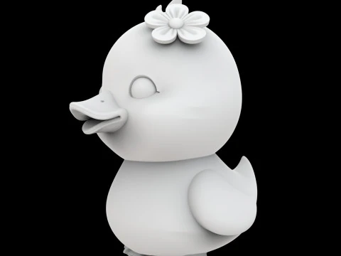Chibi Duck with Flower 3D Print Model Cute Animal 3D Model