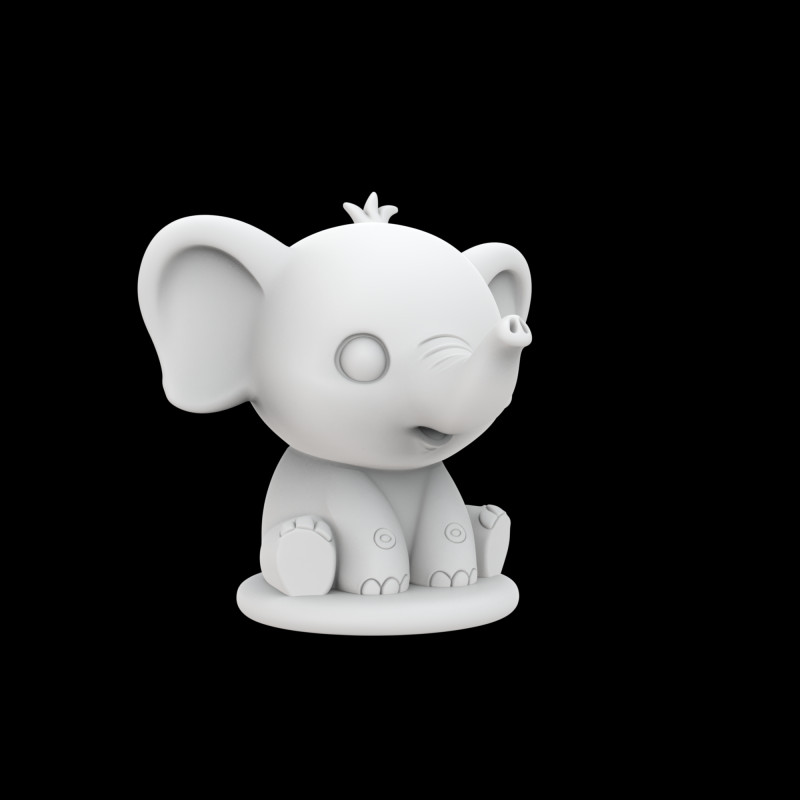 ちび象の置物 3D プリントモデル かわいい動物 3Dモデル .c4d .max .obj .3ds .fbx .stl .blend
