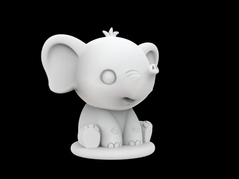 ちび象の置物 3D プリントモデル かわいい動物 3Dモデル