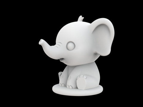 ちび象の置物 3D プリントモデル かわいい動物 3Dモデル