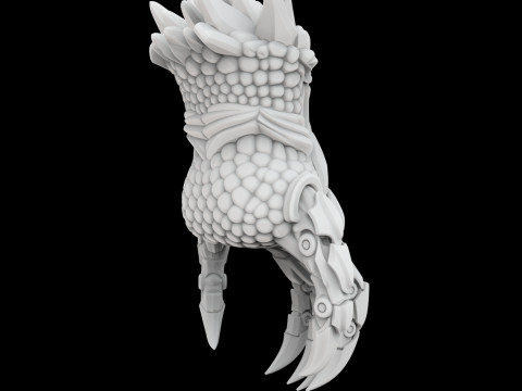 Patung Mekanis Fantasi Model Cetak 3D Cakar Naga Mecha Hibrida Model 3D