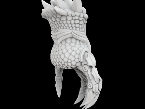 Patung Mekanis Fantasi Model Cetak 3D Cakar Naga Mecha Hibrida Model 3D