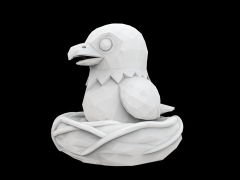 Scultura animale modello stampa 3D Low Poly Uccellino nel nido Modello 3D