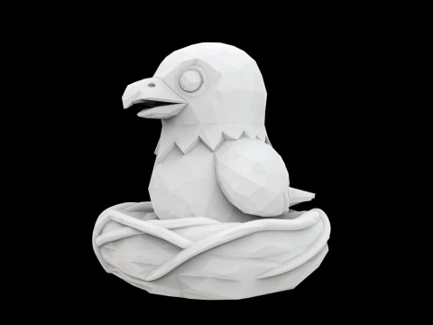 Low Poly Baby Bird in Nest 3D Print Model Animal Sculpture 3D Model