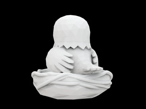 Low Poly Baby Bird in Nest 3D Print Model Animal Sculpture 3D Model