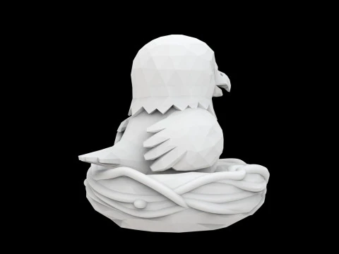 Low Poly Baby Bird in Nest 3D Print Model Animal Sculpture 3D Model