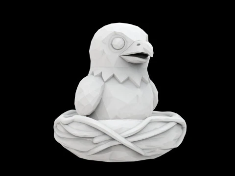 Low Poly Baby Bird in Nest 3D Print Model Animal Sculpture 3D Model