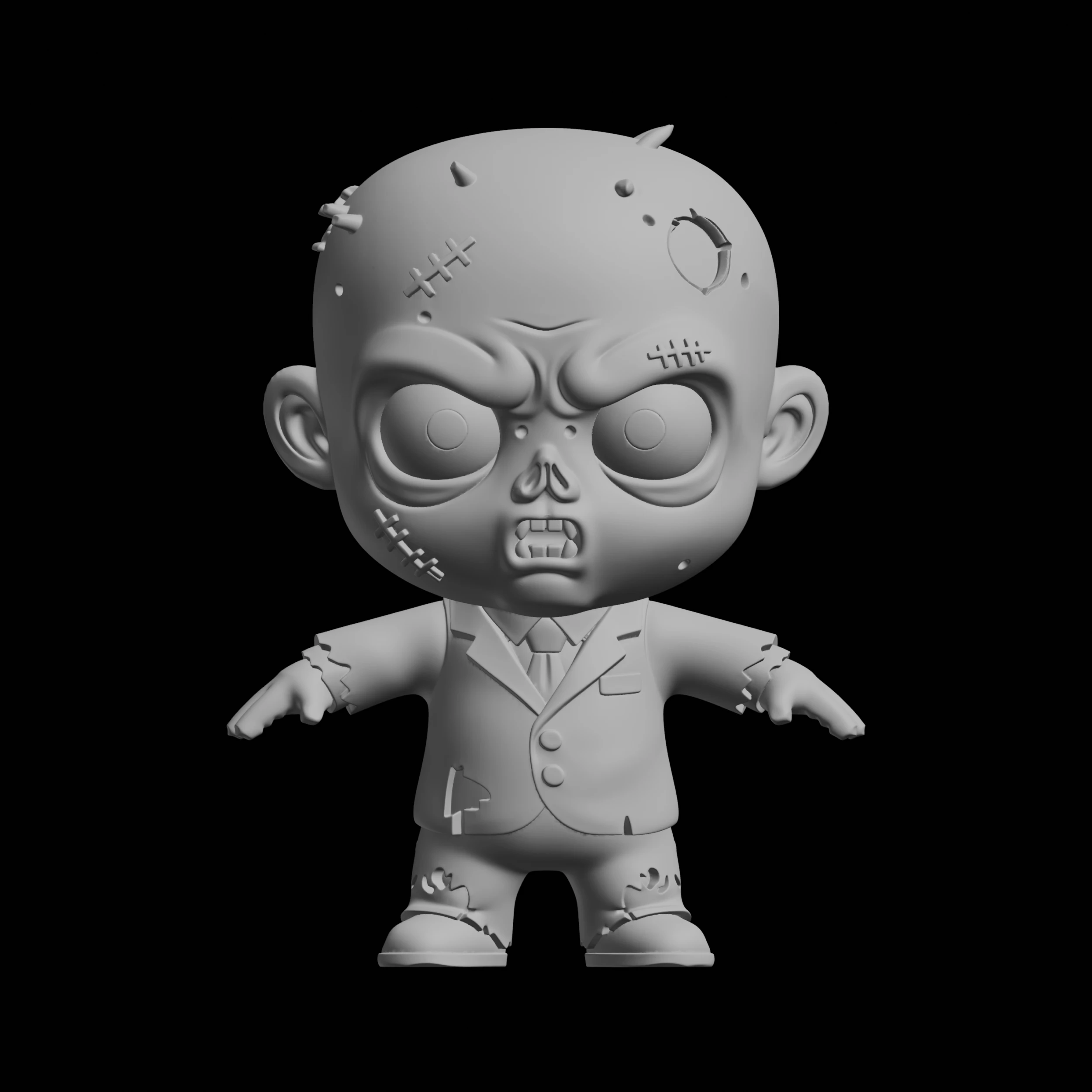 Chibi Zombie Cartoon Character 3D Print Model 3D Print Model .c4d .max .obj .3ds .fbx .stl .blend 