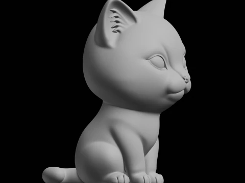 Cute Cat Statue 3D Print Model Animal Figure 3D Print Model