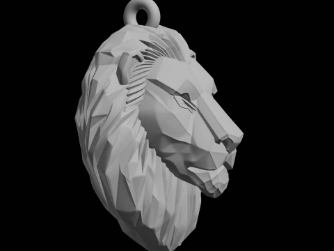 Low Poly Lion Head Pendant 3D Print Model