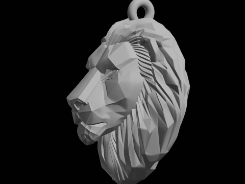Low Poly Lion Head Pendant 3D Print Model