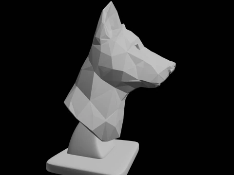 Geometric Dog Bust Low Poly Canine Sculpture 3D Print Model