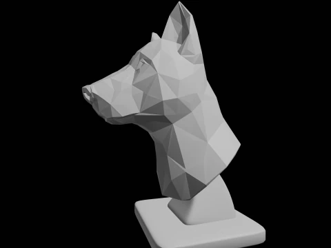 Geometric Dog Bust Low Poly Canine Sculpture 3D Print Model
