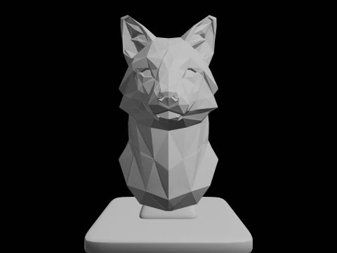 Geometric Fox Bust Low Poly Sculpture 3D Print Model