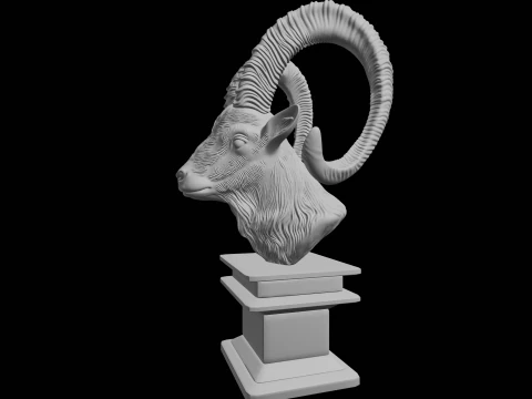 Ibex Goat Head Bust 3D Print Model