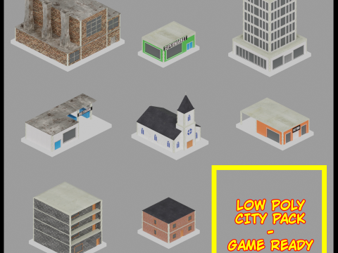 Low Poly City Pack Game Ready Buildings Modello 3D