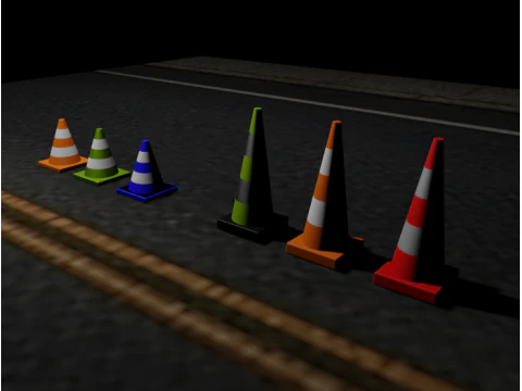 Trafik Konileri 6'lı Paket 3D Model